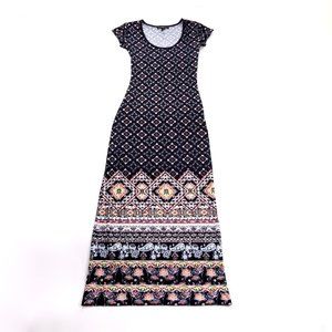 Derek Heart Bohemian Print Short Sleeve Maxi Dress